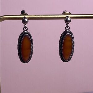 Vintage Native American WM signed Sterling Silver & Amber Earrings